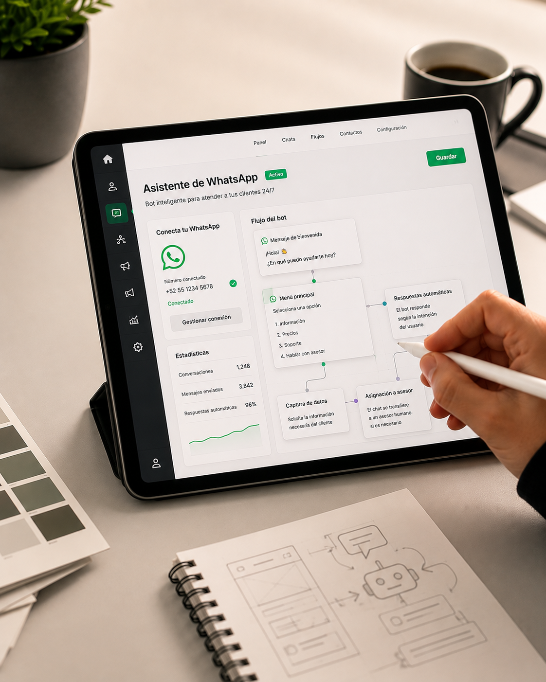 Panel de asistente de WhatsApp